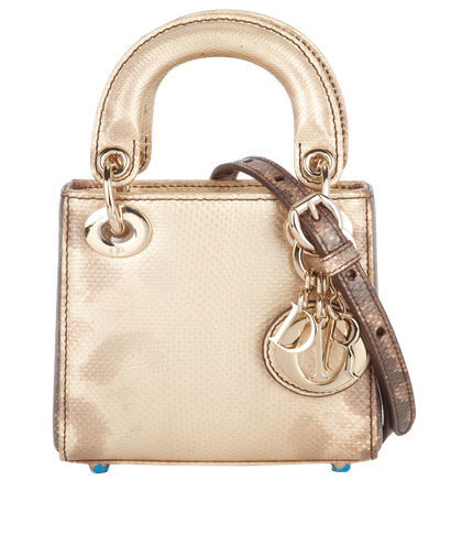 Micro Lady Dior, &pound;2,500, Handbags, Gold, Lizard, Front view